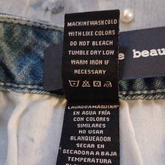 Dollhouse Denim Distress Jeans Skirt With Silver & Pearly Beads. Size 20 - Picture 15 of 16